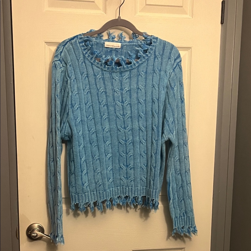 Cozy Blue Cable Knit Sweater - Picture 1 of 8